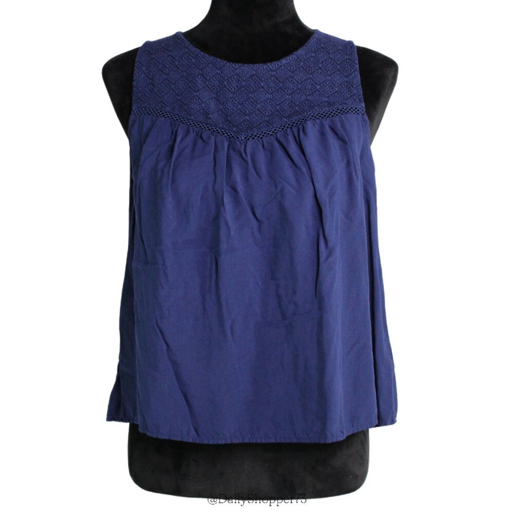 Old Navy Women's Petite Navy Blue Lace Keyhole Flowy Baby Doll Tank Top